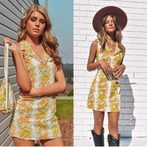 Her Pony Bambi Retro Floral Collar Mini Dress Boho